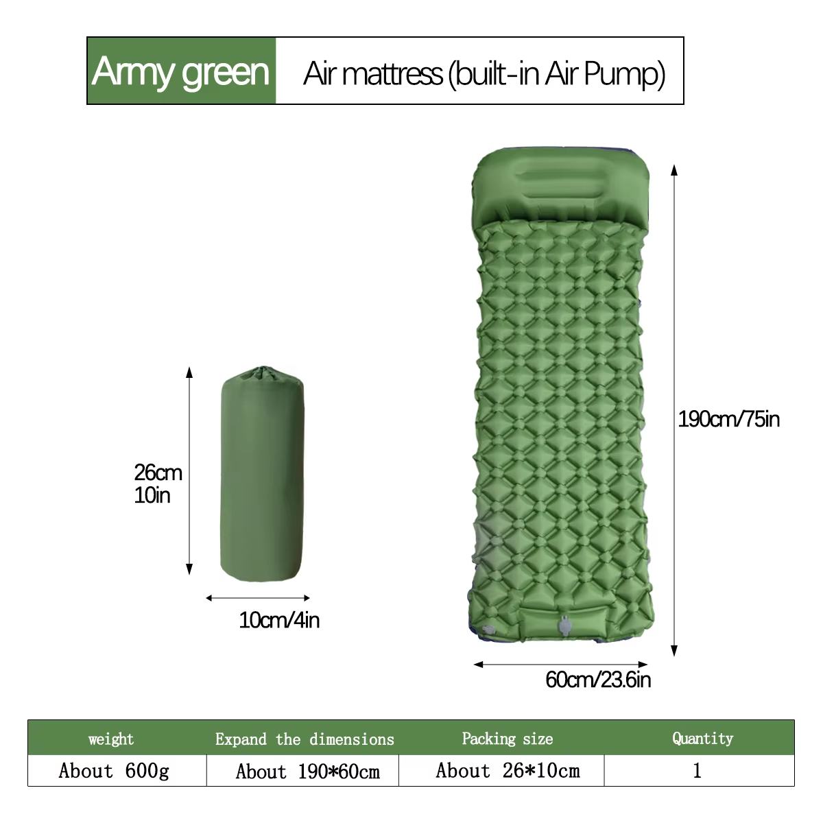 190*60cm Outdoor Camping Infla - огляд і ціна Outdoor Camping Hiking